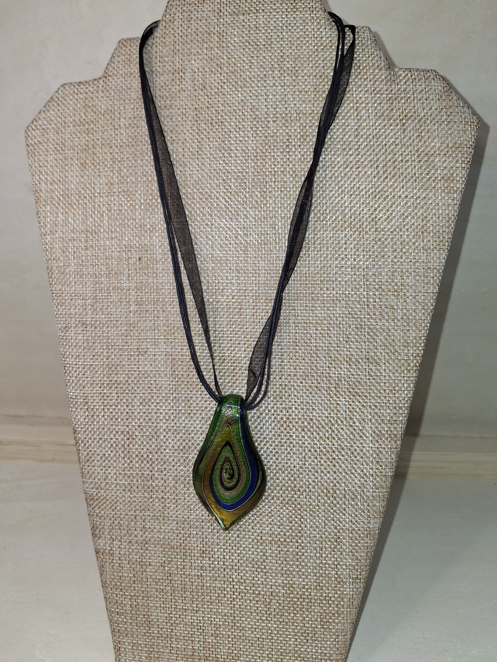 Murano-Style Glass Pendant Necklace in Green & Blue
